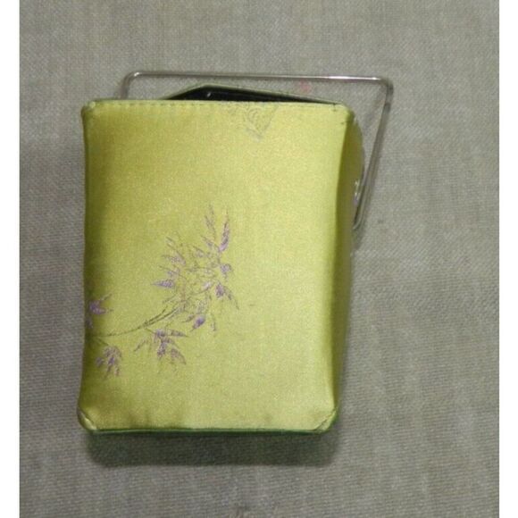 Chinese Take Out Food Box Purse Green Floral Brocade Satin Japanese Bag - Picture 4 of 6